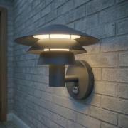 Lucande udendørs LED-væglampe Montaro, antracit, IP54 med sensor