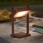 Saulio LED-bordlampe til bordet, brun, IP44, aluminium, USB, batteri