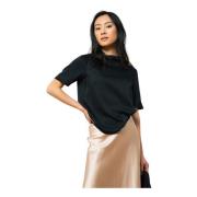 Asymmetrisk Plisseret Silke T-shirt