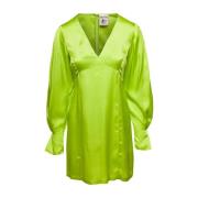 Lime Green V-Neck Silk Blend Dress