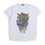 Børns Hvid Zebra Print T-shirt med Revet Detalje