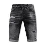 Stonewashed Ripped Herre Shorts - Slim Fit -1085