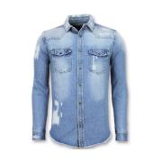 Lys Denim Skjorte til Mænd - Slim Fit Denim Skjorte - J-988B