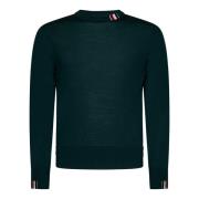 Grøn Merinouldssweater med Stribedetalje