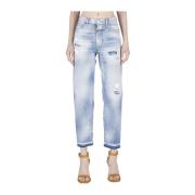 Stilfulde Straight Jeans med maling plet detaljer