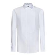 Hvid Bomuldsskjorte med Plastron Detalje