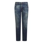 Straight Jeans Opgradering, Blå Denim Spil, Slim-Fit, Vintage Vask