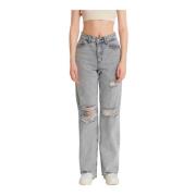 Højtaljede jeans med ribbet mønster - D83618