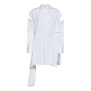Hvid Asymmetrisk Skjortekjole