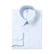 Lysblå Regular Fit Non-Iron Stretch Bomuldsskjorte med Button-Down Kra...