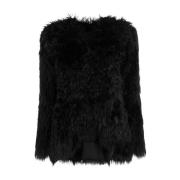 Sort Faux-Fur Langærmet Top