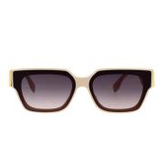 Glamourøse solbriller med elfenbensfarvet stel og gråtonede linser