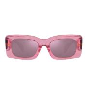 Rektangulære solbriller med lilla linse og gennemsigtig pink ramme