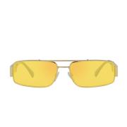 Rektangulære solbriller med spejlet gul linse og guldfarvet stel