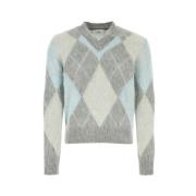 Børstet Mohair Argyle V-Hals Pullover