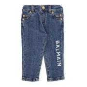 Blå Junior Bomulds Jeans med Metalnitter