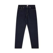 Løse Tapered Jeans, Pure Indigo Stretch Denim