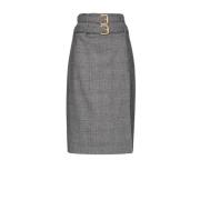 Prince of Wales Check Wool Blend Midi Nederdel