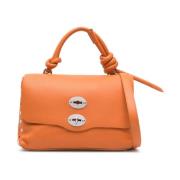 Orange Grained Lædertaske med Studs
