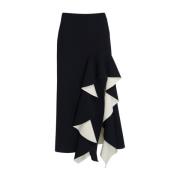 Sort Viskose Nederdel med Smør-farvede Detaljer