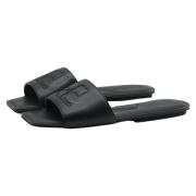 Sorte Læder Slip-on Slides