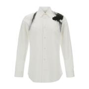 Hvid Skjorte med Kontrastprint og Klassisk Krave