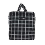 Sort quiltet nylon tote taske med sølv hardware