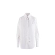 Hvid Oversize Bomuld Poplin Skjorte med Logo Patch