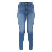 Distressed Skinny Jeans med Dekorative Knapper