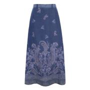 Paisley Border Print Linen Skirt