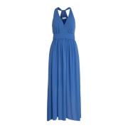 Lysblå ærmeløs V-hals kjole