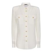 Silke Hvid Skjorte med Guld Knapper