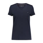 Basis Bomuld T-Shirt - Blå, V-Hals, Korte Ærmer
