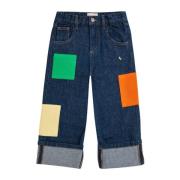Denim Jeans med Multifarvede Patches