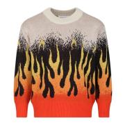 Beige Bomuldssweater med Flammer