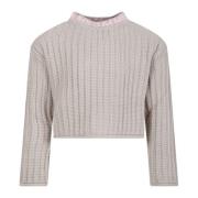 Beige Bomuldssweater med Pink Logo
