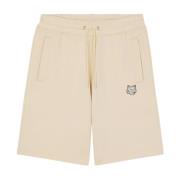 Beige Bomuld Jogger Shorts med Fox Head Patch