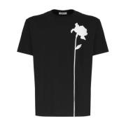 Sort bomuld T-shirt med blomsterbroderi