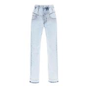 Frayed V-Seam Straight Leg Jeans