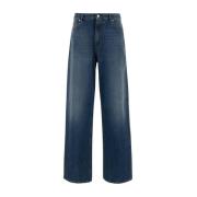 Blå Denim Straight-Leg Jeans med Guld-Finish V-Detaljer