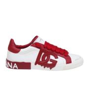 Vintage Lave Kalveskind Sneakers i Hvid og Rød