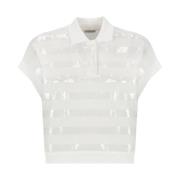Hvid Paillet Stribet Polo Shirt