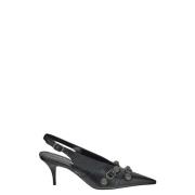 Sort Læder Studded Slingback Pump