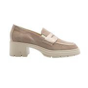 Beige Ruskind Penny Loafer med 5cm Hæl