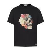 Blomstret T-shirt med kranium i sort