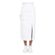 Hvid Denim Midi Nederdel med Logo