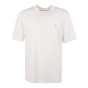 Hvid Bomuld T-Shirt med Broderet Logo
