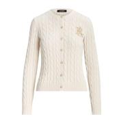 Hvid Fletstrikket Cardigan Sweater