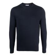 Navy Blue Bomuld Crew Neck Jumper