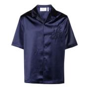Twisted A Navy Blue Satin Skjorte
